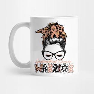 Endometrial Cancer Awareness Warrior Women Glasse Messy Bun Leopard Bandana - Happy Mothers Day, Valentines Day Mug